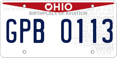 OH license plate GPB0113