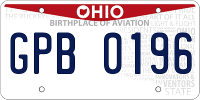 OH license plate GPB0196