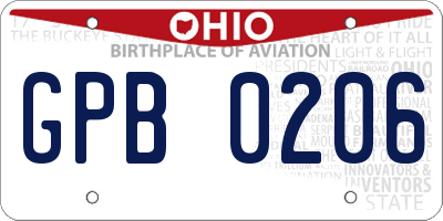 OH license plate GPB0206