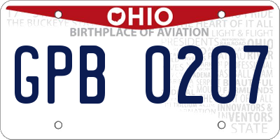 OH license plate GPB0207