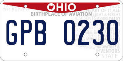OH license plate GPB0230