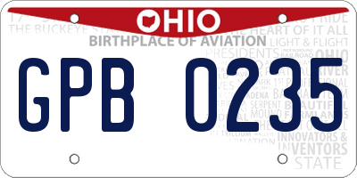 OH license plate GPB0235