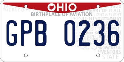 OH license plate GPB0236