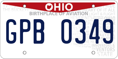 OH license plate GPB0349