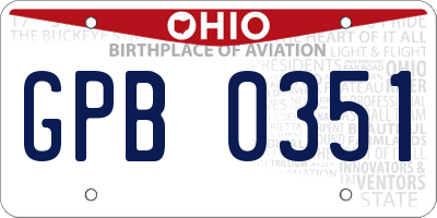 OH license plate GPB0351