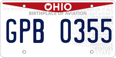 OH license plate GPB0355