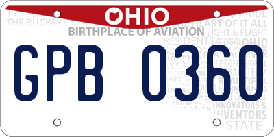 OH license plate GPB0360