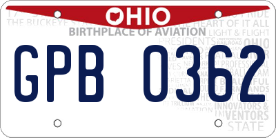 OH license plate GPB0362