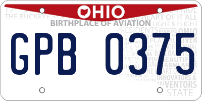 OH license plate GPB0375