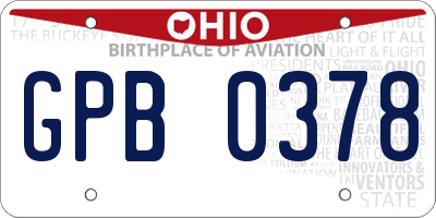 OH license plate GPB0378