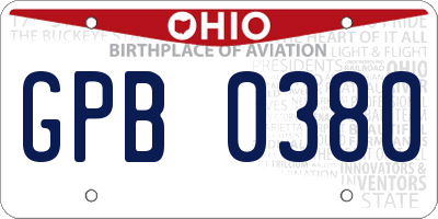 OH license plate GPB0380
