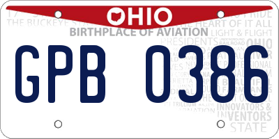 OH license plate GPB0386