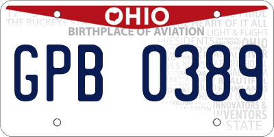 OH license plate GPB0389