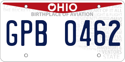 OH license plate GPB0462
