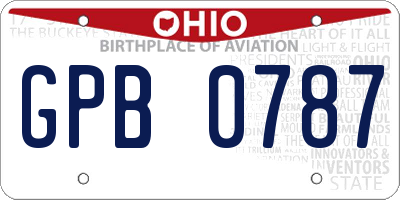 OH license plate GPB0787
