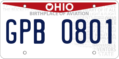 OH license plate GPB0801
