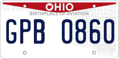 OH license plate GPB0860