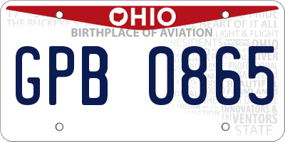 OH license plate GPB0865