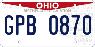 OH license plate GPB0870