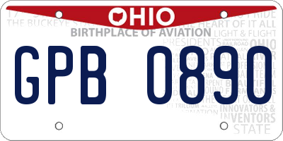 OH license plate GPB0890
