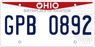 OH license plate GPB0892