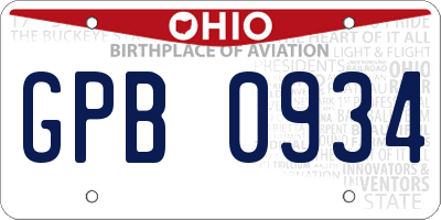 OH license plate GPB0934