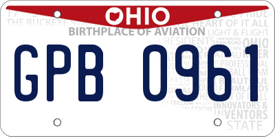 OH license plate GPB0961