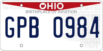 OH license plate GPB0984