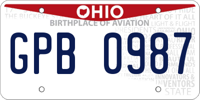 OH license plate GPB0987