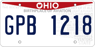 OH license plate GPB1218