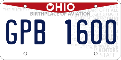 OH license plate GPB1600