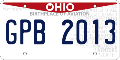 OH license plate GPB2013