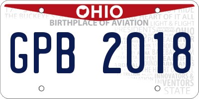 OH license plate GPB2018