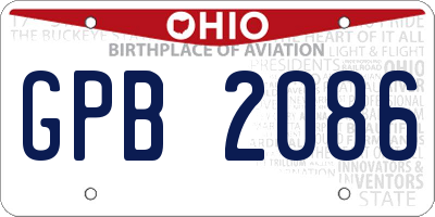 OH license plate GPB2086