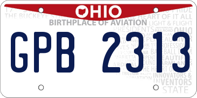 OH license plate GPB2313