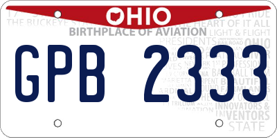 OH license plate GPB2333