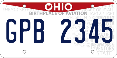 OH license plate GPB2345