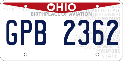 OH license plate GPB2362