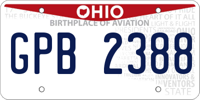 OH license plate GPB2388