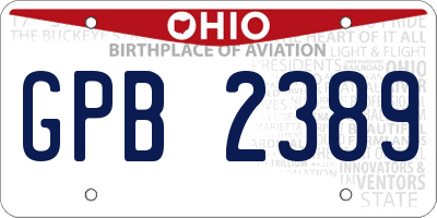 OH license plate GPB2389