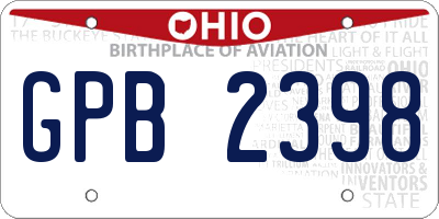 OH license plate GPB2398