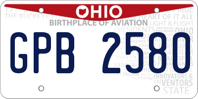 OH license plate GPB2580