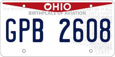 OH license plate GPB2608