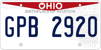 OH license plate GPB2920