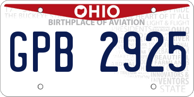 OH license plate GPB2925