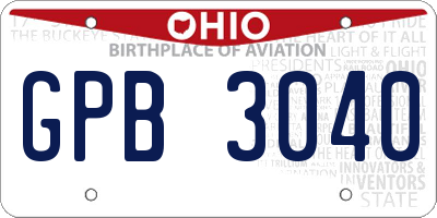 OH license plate GPB3040