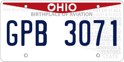 OH license plate GPB3071