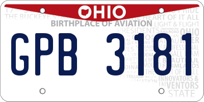 OH license plate GPB3181