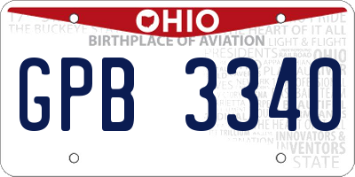 OH license plate GPB3340