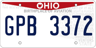 OH license plate GPB3372